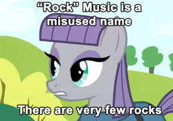 Size: 890x624 | Tagged: safe, edit, edited screencap, screencap, maud pie, maud pie (episode), caption, image macro, meme, rock, rock pun, solo