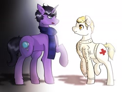 Size: 2048x1536 | Tagged: safe, artist:spaghettidolphin, derpibooru import, bbc sherlock, clothes, eye contact, john watson, ponified, sherlock holmes