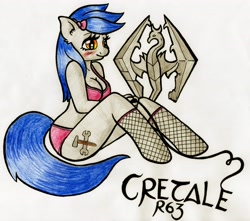 Size: 5500x4864 | Tagged: safe, artist:warumono1989, derpibooru import, oc, oc only, oc:cretale, anthro, earth pony, absurd resolution, anthro oc, fishnet stockings, skyrim, solo, the elder scrolls, traditional art