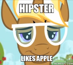 Size: 380x337 | Tagged: safe, trenderhoof, simple ways, apple (company), hipster, image macro, pun