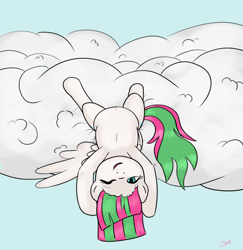 Size: 1000x1028 | Tagged: safe, artist:rainbow-dosh, blossomforth, belly button, cloud, cloudy, solo