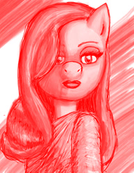 Size: 638x825 | Tagged: safe, artist:redanon, derpibooru import, lipstick, monochrome, ponified, solo, veronica lake