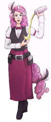 Size: 576x1388 | Tagged: safe, artist:coloradium, derpibooru import, oc, oc only, oc:candy, human, fallout equestria, fallout equestria: rolling bones, bowtie, clothes, horned humanization, humanized, solo, tailed humanization