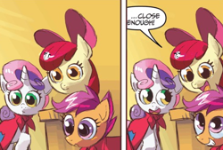 Size: 500x337 | Tagged: safe, edit, idw, apple bloom, scootaloo, sweetie belle, cutie mark crusaders, reaction image