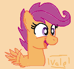 Size: 264x244 | Tagged: safe, artist:valebrony, derpibooru import, scootaloo, pegasus, pony, dialogue, female, filly, solo