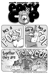 Size: 500x750 | Tagged: safe, artist:ananth panagariya, artist:yuko ota, derpibooru import, pony, barely pony related, comic, johnny wander, monochrome, police officer, pony cop