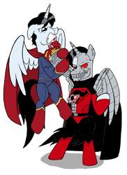 Size: 2551x3508 | Tagged: safe, artist:edcom02, artist:jmkplover, alicorn, cyborg, pony, blood, crossover, cyborg superman, dc comics, hank henshaw, ponified, simple background, superman, transparent background