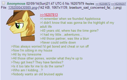 Size: 512x323 | Tagged: safe, braeburn, /mlp/, 4chan, feels, greentext, sad, text, where are they now