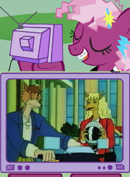 Size: 541x734 | Tagged: safe, cheerilee, anthro, fox, 80s, 80s cheerilee, exploitable meme, french, helmet, hermeline, meme, moi renart, motorcycle, motorcycle helmet, obligatory pony, paris, renart, tv meme