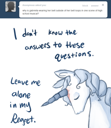 Size: 680x780 | Tagged: safe, artist:moonblizzard, amalthea, ask, rarity answers, solo, the last unicorn, tumblr