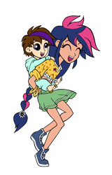 Size: 1955x3046 | Tagged: safe, artist:edcom02, artist:jmkplover, oc, oc:ben parker sparkle, oc:mayday parker sparkle, human, brother and sister, crossover, female, humanized, humanized oc, male, offspring, parent:peter parker, parent:twilight sparkle, parents:spidertwi, piggyback ride, siblings, simple background, spider-man, spiders and magic ii: eleven months, spiders and magic iii: days of friendship past, spiders and magic iv: the fall of spider-mane, spiders and magic: rise of spider-mane, transparent background