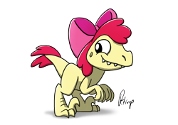 Size: 3284x2309 | Tagged: safe, artist:petirep, apple bloom, dinosaur, velociraptor, solo, species swap