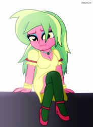 Size: 600x814 | Tagged: safe, artist:cbear624, lemon zest, equestria girls, breasts, busty lemon zest, clothes, cute, dress, embarrassed, female, looking at you, solo, upskirt denied, zestabetes