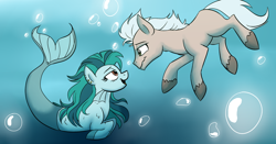 Size: 900x473 | Tagged: safe, artist:wubcakeva, oc, oc only, earth pony, pony, siren, blank flank, male, stallion, underwater