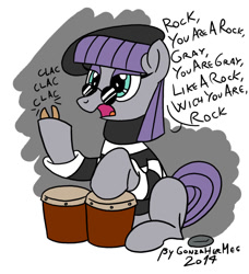 Size: 888x972 | Tagged: safe, artist:gonzahermeg, maud pie, maud pie (episode), beatnik, bongos, misspelling, solo