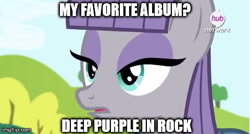 Size: 480x258 | Tagged: safe, edit, edited screencap, screencap, maud pie, maud pie (episode), caption, deep purple, exploitable meme, hub logo, meme, rock pun, solo