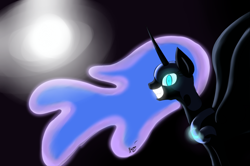 Size: 900x599 | Tagged: safe, artist:akaidalia, nightmare moon, alicorn, pony, female, glowing eyes, horn, mare, solo