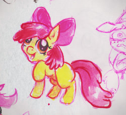 Size: 1336x1216 | Tagged: safe, artist:aba-kadabra, apple bloom, earth pony, apple bloom's bow, female, filly, hair bow, red mane, traditional art, yellow coat