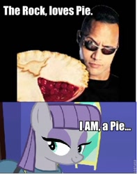 Size: 484x615 | Tagged: safe, maud pie, maud pie (episode), dwayne johnson, exploitable meme, maudwayne, meme, pie, pun, rock pun, the rock, wwe