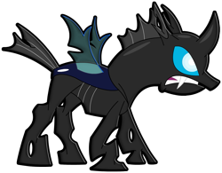 Size: 1315x1025 | Tagged: safe, artist:thebadwolfdoctor, changeling, drone, fangs, horn, solo, wings