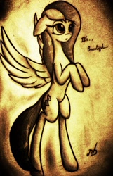 Size: 1280x1990 | Tagged: safe, artist:newbluud, oc, oc only, cute, rearing, sepia, solo, traditional art