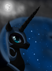 Size: 1118x1514 | Tagged: safe, artist:winterdominus, nightmare moon, alicorn, pony, female, horn, looking at you, mare, solo