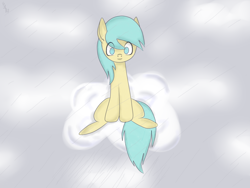 Size: 960x720 | Tagged: safe, artist:demzhi, sunshower raindrops, cloud, cloudy, solo