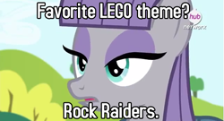 Size: 641x345 | Tagged: safe, edit, edited screencap, screencap, maud pie, maud pie (episode), caption, exploitable meme, lego, meme, rock pun, rock raiders, solo