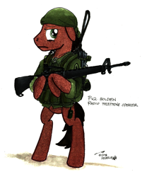 Size: 1241x1546 | Tagged: safe, artist:buckweiser, oc, oc only, pony, bipedal, gun, m16, military, radio, rifle, soldier, solo, vietnam war