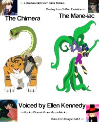 Size: 4159x5132 | Tagged: safe, chimera sisters, mane-iac, chimera, somepony to watch over me, absurd resolution, destiny, dragon ball z, ellen kennedy, exploitable meme, fortuneteller baba, irene adler, kyoko otonashi, lebia maverick, maison ikkoku, meme, multiple heads, same voice actor, silent möbius, three heads, x-men, x-men evolution