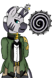 Size: 1407x2091 | Tagged: safe, artist:trinity-comettrail, zecora, anthro, zebra, crossover, final fantasy, final fantasy xiii, sazh katzroy, simple background, white background