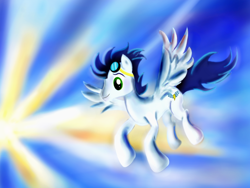 Size: 800x600 | Tagged: safe, artist:milanoss, soarin', pegasus, pony, blue coat, blue mane, blue tail, male, old cutie mark, solo, stallion, wings