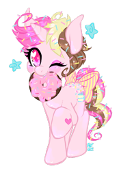 Size: 488x701 | Tagged: safe, artist:plumsweet, oc, oc only, original species, donut, food, simple background, solo, sprinkles, transparent background, wink