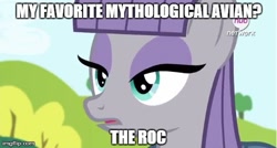 Size: 480x258 | Tagged: safe, edit, edited screencap, screencap, maud pie, roc, maud pie (episode), caption, exploitable meme, meme, mythology, rock pun, solo