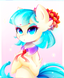 Size: 1631x1997 | Tagged: safe, artist:koveliana, coco pommel, earth pony, pony, chromatic aberration, cocobetes, color porn, cute, eyeshadow, female, makeup, mare, solo, sparkly eyes