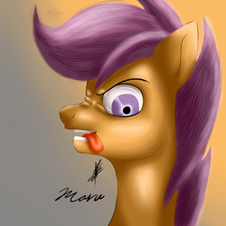 Size: 3000x3000 | Tagged: safe, artist:hosendamaru, scootaloo, angry, filly, realistic, solo