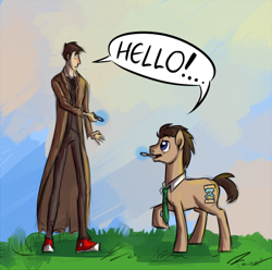 Size: 700x695 | Tagged: safe, artist:fonora, doctor whooves, blazer, clothes, converse, crossover, doctor who, necktie, overcoat, shirt, shoes, sonic screwdriver, tenth doctor, trousers