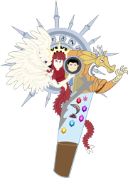 Size: 2796x3894 | Tagged: safe, artist:jewelsfriend, discord, oc, castiel, clock, fal'cie, final fantasy, final fantasy xiii, lauren faust, orphan, parody