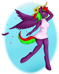 Size: 1280x1608 | Tagged: safe, artist:wickedsilly, oc, oc only, oc:melody rose, anthro, pegasus, unguligrade anthro, anthro oc, hat, solo, summer dress
