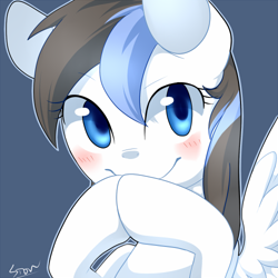 Size: 500x500 | Tagged: safe, artist:sion, oc, oc only, pegasus, pony, blushing, smiling, solo