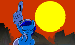 Size: 800x480 | Tagged: safe, artist:marcusmaximus, minuette, foam finger, solo, sunset