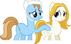 Size: 1654x1016 | Tagged: safe, artist:leapingriver, comforting, corey powell, finn hat, merriwether williams, ponified, simple background, transparent background, vector, writing staff