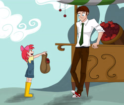 Size: 5200x4400 | Tagged: safe, artist:tao-mell, apple bloom, doctor whooves, human, call of the cutie, absurd resolution, buy some apples, converse, humanized, scene interpretation