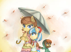 Size: 1650x1200 | Tagged: safe, artist:luciferamon, button mash, coco pommel, oc, oc:cream heart, pony, bipedal, cherry blossoms, umbrella