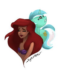 Size: 1564x1912 | Tagged: safe, artist:honeyblossomflower95, lyra heartstrings, ariel, crossover, disney, human lovers, simple background, the little mermaid, transparent background