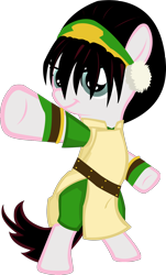Size: 1030x1702 | Tagged: safe, artist:ah-darnit, pony, avatar the last airbender, bipedal, blind, clothes, ponified, simple background, solo, toph bei fong, transparent background, vector