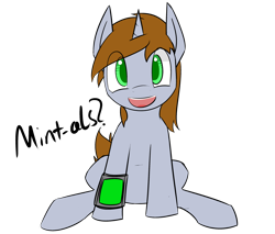 Size: 3000x2560 | Tagged: safe, artist:erthilo, oc, oc only, oc:littlepip, pony, unicorn, fallout equestria, comic, fanfic, fanfic art, female, hooves, horn, mare, mint-als, open mouth, party time mintals, pipbuck, simple background, sitting, smiling, solo, teeth, transparent background