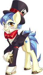 Size: 1024x1806 | Tagged: source needed, useless source url, safe, artist:pyoo-kee-pony, oc, oc only, earth pony, pony, bandage, bruised, dark skyes, hat, simple background, solo, top hat, transparent background, trickstar, unshorn fetlocks