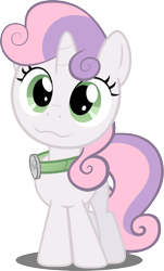 Size: 900x1492 | Tagged: source needed, safe, artist:felix-kot, edit, editor:zparitythemajestic, sweetie belle, pony, unicorn, :3, collar, cute, diasweetes, pet collar, pet tag, solo