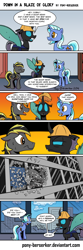 Size: 1010x3026 | Tagged: safe, artist:pony-berserker, oc, oc only, oc:berzie, oc:cobalt, oc:midnight blaze, changeling, art shift, changeling oc, comic, defenestration, dialogue, glare, nervous, speech bubble, sweat, wide eyes